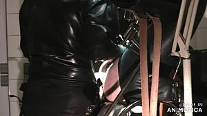 rubbernurse agnes pegs slave with meter dildo squirt