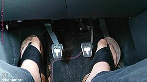 nylon feet toes teased with separators in car