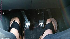 nylon feet toes teased with separators in car