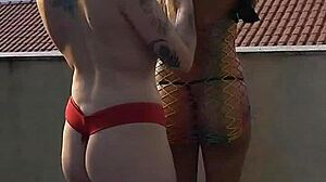 brazilian curvy teens gushi and ski kiss flash tits during photos