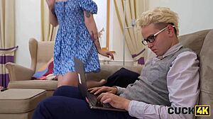 Husband Watches Young Russian Wife Fucked Roughly On Sofa!