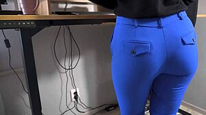 office secretary teases panty line rips off pants