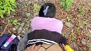 colombian wife flashes panties outdoors, hubby risks extreme public sex close-up