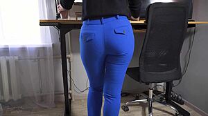 office secretary teases panty line rips off pants