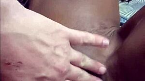 White man gropes black girl's tight wet pussy!