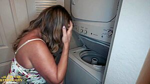 Mature stepmom Kymber Leigh catches stepson with panties then rides