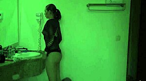 young latina babe casts with old man backstage