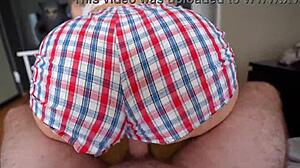 Step sister rides my cock cowgirl style without dropping shorts creampie her tight wet pussy!