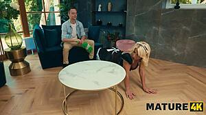 Mature Hungarian Maid Cleans with Big Tits Jerkoff Instead of Housework