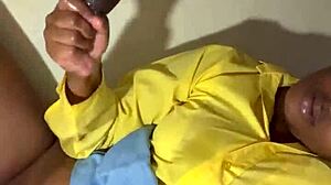 Milf Leaks Milk from Lactating Tits on Desk While Stroking Monster Cock