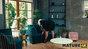 Mature Hungarian Maid Cleans with Big Tits Jerkoff Instead of Housework