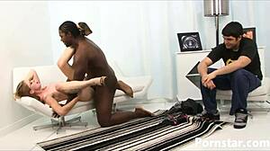 Jenny Leigh Watches Hubby as Black Hunk Stretches Her Shaved Pussy Hard