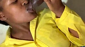 Milf Leaks Milk from Lactating Tits on Desk While Stroking Monster Cock