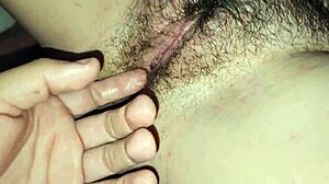Watch this hairy stepsister pussy get fucked up close in homemade creampie action