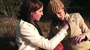 Outdoor Lesbian Kiss Turns Heated With Strapon Play And Licking