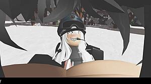 Blonde gives handjob blowjob in snowy forest missionary style