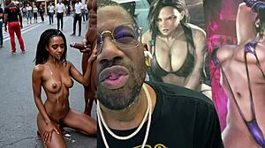 Tan Tits Ebony Slut Double Penetrated Publicly Cum Covered Bald Pussy POV