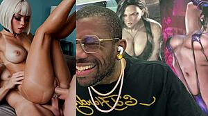 Tan Tits Ebony Slut Double Penetrated Publicly Cum Covered Bald Pussy POV