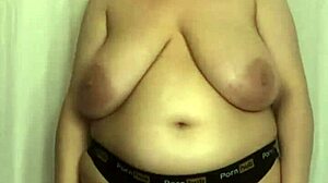 Chubby bbw tries on tight bikini bras squeezing big tits