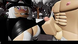 Blonde gives handjob blowjob in snowy forest missionary style