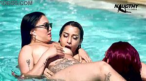 i love watching these curvy latinas lick and fuck by the pool outdoors