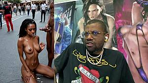 Tan Tits Ebony Slut Double Penetrated Publicly Cum Covered Bald Pussy POV