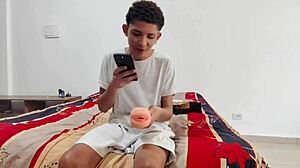 jasmine's half brother pops cherry with rubber pussy toy