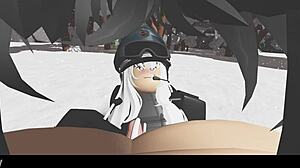 Blonde gives handjob blowjob in snowy forest missionary style