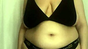 Chubby bbw tries on tight bikini bras squeezing big tits