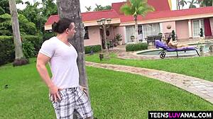 KIMBER WOODS' PETITE ASSHOLE STRETCHED BY MONSTER COCK OUTDOORS!