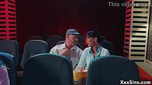 older couple disturbed by horny teen pair fucking in cinema