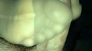 Filling Girlfriend's Nylons with Cum After Steamy Stocking Footjob