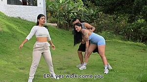 workout babe dilan clavijo's tattooed pussy licked fucked cowgirl part 1