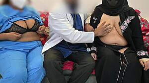 doctor sneaks fun with patient as nurse watches every thrust
