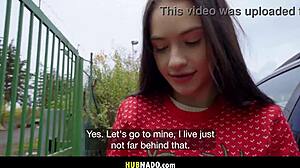 delivery girl earns big cock xmas tip with outdoor car blowjob