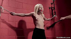 gagged blonde slave with small tits gets hogtied and anal toyed roughly