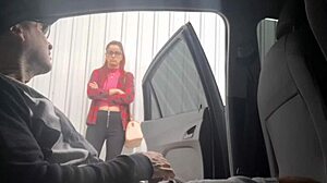 redhead punk flashes risky street bus stop handjob tease