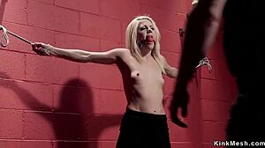 gagged blonde slave with small tits gets hogtied and anal toyed roughly