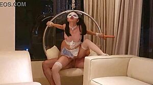 tiny asian teen maid cosplay takes anal dildo adventure deep