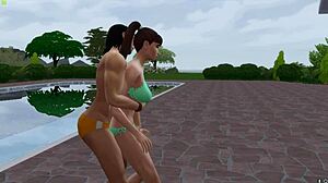 muscle babe takes monster cocks poolside pounding