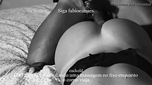 hotwife massages fixer's huge cock on video while cuck hubby travels