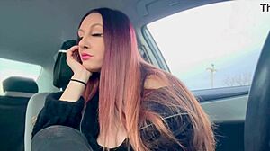 Italian Artemisia Love smokes hot in car solo fetish