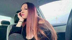 italian milf artemisia smokes cigs flashing big tits nipples car