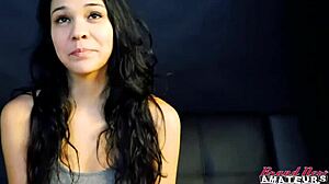 Petite brunette coed Sabrina wet pussy fucked mouth jizzed