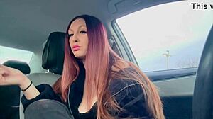 italian milf artemisia smokes cigs flashing big tits nipples car