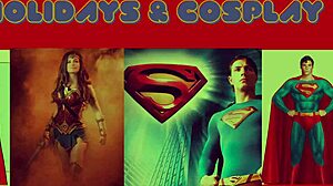 Granny in corset fishnets blows superhero cock in modern justice league roleplay