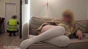 Worker catches me horny, legs spread in socks masturbating pussy wildly!