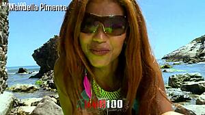 Big Tits Brazilian Latina Sunbathes Into Voyeur Sea Sex.