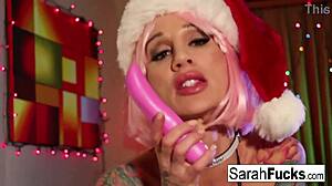 Tattooed Blonde MILF Toys Her Pussy for Christmas Thrills
