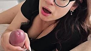 Glasses girl teases with slow hand massage to ruined orgasm edge.